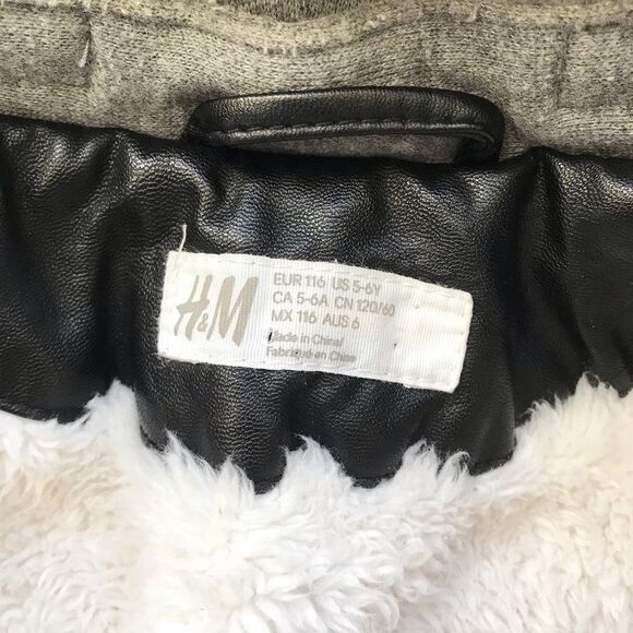 H&M hooded faux leather plush lined  jacket EUC 5-6Y - Picture 5 of 6